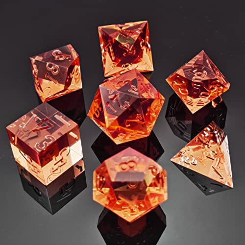 Bescon Crystal Clear (Unpainted) Sharp Edge DND Dice Set of 7, Razor Edged Polyhedral D&D Dice Set for Dungeons and Dragons Role Playing Games, Tangerine Color - color: Tangerine