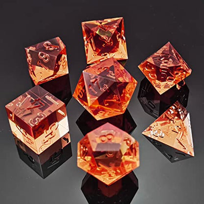 Bescon Crystal Clear (Unpainted) Sharp Edge DND Dice Set of 7, Razor Edged Polyhedral D&D Dice Set for Dungeons and Dragons Role Playing Games, Tangerine Color - color: Tangerine
