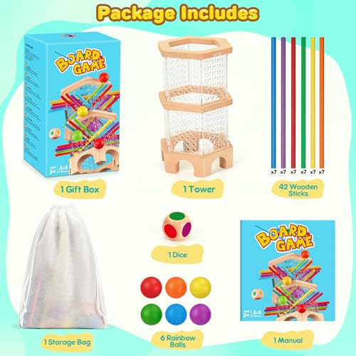 Montessori Wooden Board Game with 42 Sticks & Dice for Kids Ages 3-6 | Math Learning Toys Fine Motor Skills & Counting Educational Toy, Family Travel Game Birthday Gifts for Boys Girls