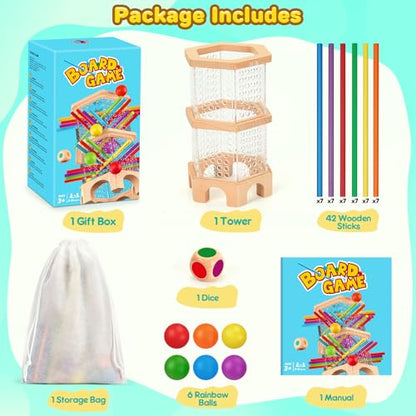 Montessori Wooden Board Game with 42 Sticks & Dice for Kids Ages 3-6 | Math Learning Toys Fine Motor Skills & Counting Educational Toy, Family Travel Game Birthday Gifts for Boys Girls