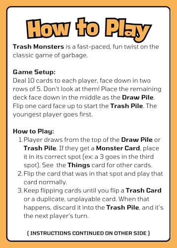 Trash Monsters - Card Game, Easy Number Sequencing Game with Fun Monsters | Ages 3 and up | Kids & Family Nights | Simple to Learn