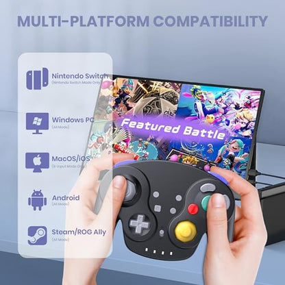 2 Pack Wireless GameCube Style Controller for Switch 1 & 2 / Lite / Switch Online, NGC Style Pro Controller Compatible with Windows PC, macOS - (Rechargeable) (Built-in Rumble) (NFC)- Indigo/Black - color: Two Pack BT Version Indigo/Black