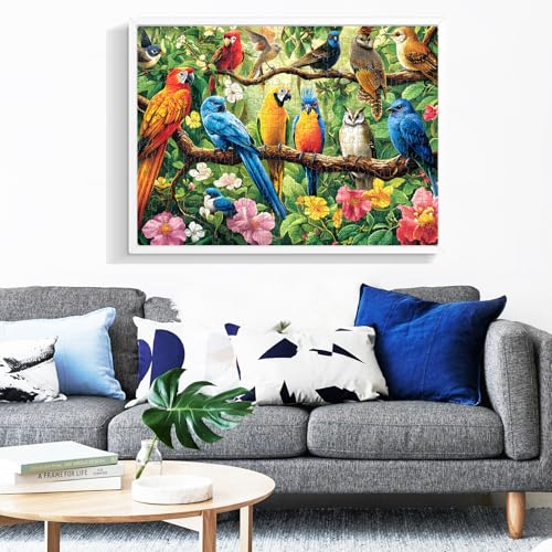 300 Piece Puzzle for Adults,Jungle Parrots Jigsaw Puzzles Adults Kids Seniors,Large Piece Animal Puzzle for Kids Ages 8-10 10-12,Bird Flower Puzzles Letters on Back,Unique Puzzles Great Gift,20.5*15in - style: Flower Birds