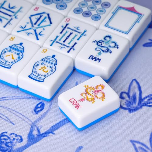 TIASUSAN Light Blue American Mahjong Tile Set(1.2"), 160 Engraved Tiles with Mahjong Tiles Bag and Mah-jongg Accessories - style: 160 Light Blue Tiles