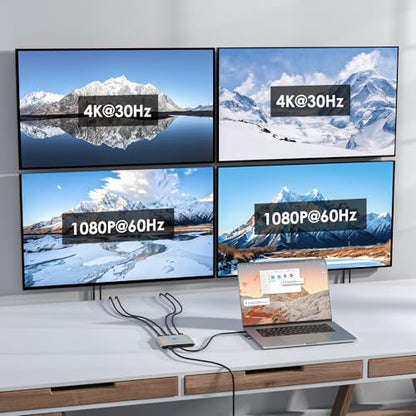 WAVLINK 4-Port HDMI Splitter, USB C to Quad Monitor 4K Adapter | Universal USB A to HDMI Extended Dual Triple Display for Windows, Macbook Neo, Mac M1-M5 Driver Required