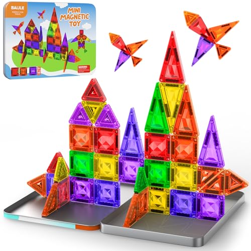 Mini Magnetic Tiles, 45PCS Diamond Pattern Magnetic Tiles Travel Set with Case, Portable Building Toys Creativity Boosting Sensory Toys for Kids Ages 4-8 Toddler Boys Girls Halloween Birthday Gift - style: 45 PCS