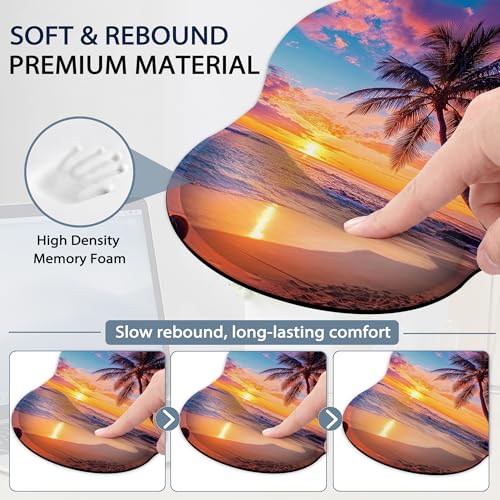 Tropical Palm Keyboard Wrist Rest Pad Ergonomic Mouse Pad Set,Sunset Trees Sea Beach 3 in 1 Memory Foam Mouse Pad with Non Slip Base for Office and Home - color: Tropical Palm Sunset Trees Sea Beach