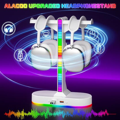 Cool RGB Headphone Stand with Charging Station - Sleek Dual Headset Holder, 3 USB Ports & 3.5mm Audio, 8 Light Modes | Ultimate Gaming Gift for Men, Boyfriend, Teen Boys - Modern White Design - color: White