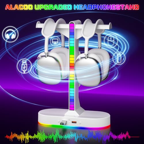 Cool RGB Headphone Stand with Charging Station - Sleek Dual Headset Holder, 3 USB Ports & 3.5mm Audio, 8 Light Modes | Ultimate Gaming Gift for Men, Boyfriend, Teen Boys - Modern White Design - color: White