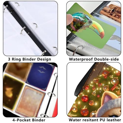 4 Pocket Trading Card Binder, Holds 400 Cards, PU Zipper Binder | PU leather cover, holds 400 cards, 50 removable pages, zipper closure, portable storage and protection. - color: Christmas cats