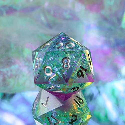 Single D20 Dice - 22mm, 20 Sided D&D Dice for Dungeons and Dragons, DND Dice with Resin Sharp Edge, Handmade Polyhedral for RPG, Roleplaying Games MTG Table Games(Purple Green) - color: D20-purple Green
