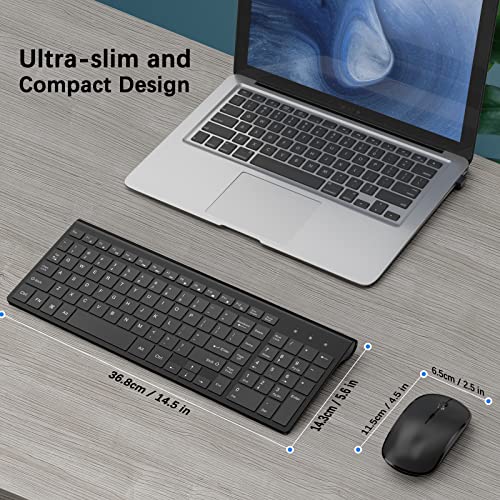 Rechargeable Wireless Keyboard and Mouse Combo- J JOYACCESS 2.4G Compact Quiet Slim Wireless Keyboard Mouse Combo for Laptop,PC,Desktop,Computer,Windows- Black - color: Black