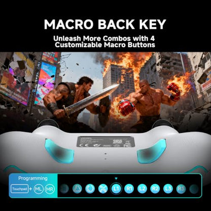 ASRVA White Wireless Pro Controller for PS5, Hall Effect Joystick No Drift, 2 Back Paddles, Macro, Gyro, 1000mAh, RGB, Compatible with PS5/Pro/Slim/PC/iOS/Android - color: White