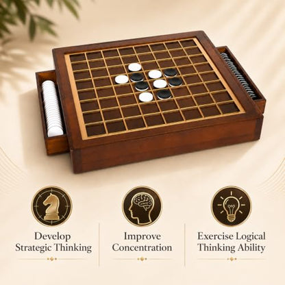 Wooden Reversi Board Game, with Storage Drawers, 12.6in Othell Classic Strategy Board Game with 64 Reversi Chess Pieces for 2 Players, Chessboard Made of Wood & Acrylic Materials