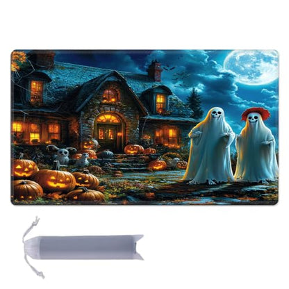 for MTG Playmat, Custom Trading Card Game Mat 17.3 x 13.8 in | Ghostly Mansion Premium Non-Slip Rubber Base, Water-Resistant & Stitched Edges, Personalized High-Definition Art - color: Ghostly Mansion, size: 17" x 14" Regular