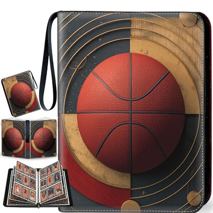 Basketball Card Binder with Sleeves, 9-Pocket Portable Card Protectors Album Holder Book with Zipper, Fits 900 Cards with 50 Removable Sleeves, Basketball Cards Display Storage Carrying Case -XS01 - color: Lanqiu-XS01-900 cards