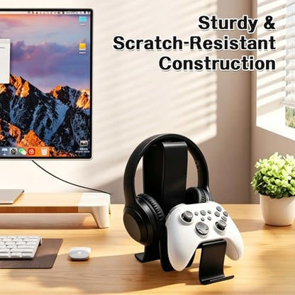 2 in 1 Universal Headphone Stand & Game Controller Holder | Wave-Shaped Universal Headset Organizer, Compatible with All Over-Ear Headphones & Xbox/PS/PC Controllers