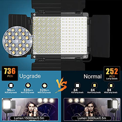 GVM RGB LED Video Light with Bluetooth Control, 360° Full Color 1000D PRO Video Lighting Kit with 736pcs Led Beads, 2 Packs Led Panel Light for YouTube Studio, Video Shooting, Conference, CRI 97+ - color: 1000D