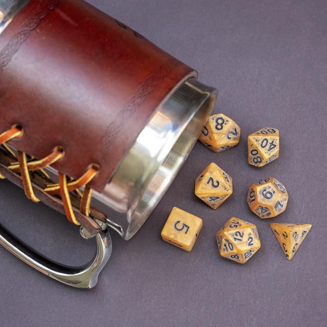 Sage’s Portal Stones DND Dice Set Acrylic Opaque 7-PC Polyhedral DND Dice Set for Dungeons and Dragons D&D Sage’s Cantrips RPG Tabletop TTRPG (Ancient Gold Stone) - color: Ancient Gold Stone
