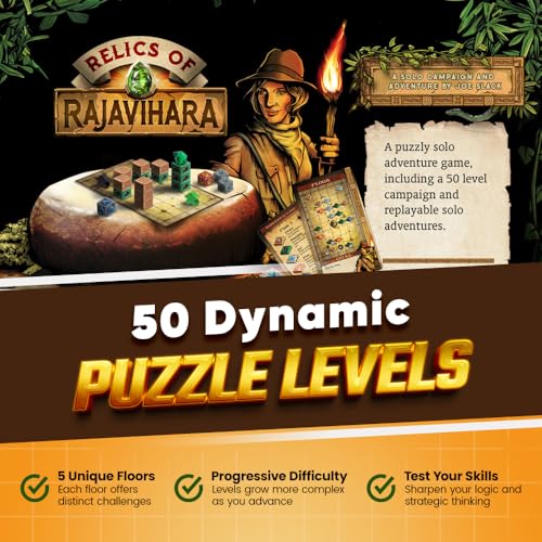 Relics of Rajavihara – Solo Puzzle Adventure Game with 50 Challenges Across 5 Floors – Strategic Logic Board Game for All Ages – Replayable Brain Teasers for Endless Fun - style: Main Game