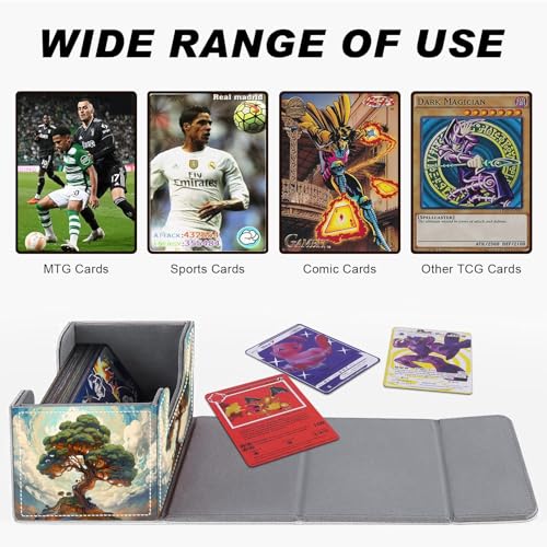 DEGDFSGR for TCG MTG Card Game Storage Box Organizer Trading Card Case Commander Deck Box Magnetic Closure Creative Pattern Up to 200 Cards, Big Tree White Cloud - color: Big Tree White Cloud