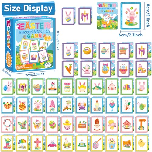 gisgfim 100 PCS Memory Matching Game Easter Concentration Memory Games Card Learning Educational A Fun & Fast Easter Egg Bunny Religious Cross Matching Games - style: Easter