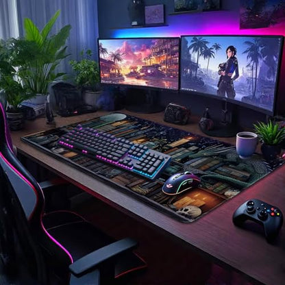 Mystical Gothic Library Large Gaming Mouse Pad Desk Mat 31.5x15.7 | Extended Mousepad, Non-Slip Rubber Base , Stitched Edges, for Computer/Laptop/Office/Home - color: Gothic Library