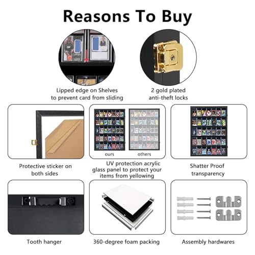 VERANI 35 Graded Sports Baseball Card Display Case Wall Mount Black | Lockable Trading Card Wall Cabinet,98% UV Block Acrylic Panel,Premium Wood Frame,Vertical Wall Mount Only - size: Large-Vertical-Black