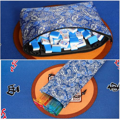 American Mahjong Game Set, 166 Blue Tiles (1.2”), 4 All-in-One Color Rack/Pushers & Drawstring Bag, Complete Mahjong Sets with Blue Printed Carrying Bag and Mahjong Tile Set Accessories - color: Blue