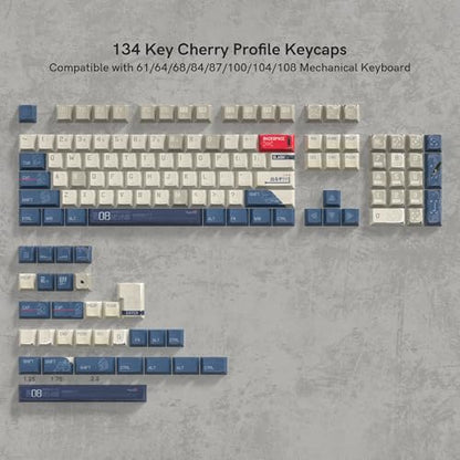 dagaladoo Retro Comic PBT keycaps Set,Cherry Profile Keyboard Keycaps | Beige/Blue key caps,Dye Sublimation,134-keys Custom keycaps for 60% 65% 75% 100% Cherry-MX switch Mechanical Keyboard - color: Gundam keycaps