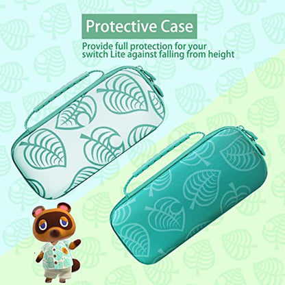 TIKOdirect Carrying Case for Switch lite, Shockproof Portable Travel Bag with Glitter Galaxy cover, Screen Protectors and Cute Leaf Thumb Grips Caps, Animal Crossing Green - color: Animal Crossing Green
