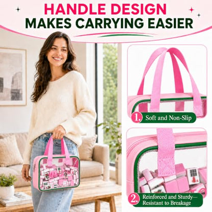 Empty Mahjong Tile Bag American Clear Mahjong Case with Zipper | PVC Mahjong Bag Storage 166 Tiles Waterproof Holder with Handles Letters Printed for Game Days Gift Travel Pink Case Only - color: Pink