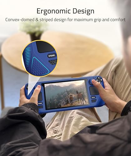Syntech Protective Case Compatible with Steam Deck Accessories Console OLED/LCD, All-Round Protection with Non-Slip Thumb Grips, Silicone Cover for Enhanced Fit and Alignment-Navy Blue | Upgraded Zero-Gap Fit Fixes Edge Sagging, All-Round Shock Absorption