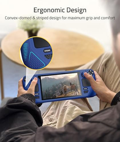 Syntech Protective Case Compatible with Steam Deck Accessories Console OLED/LCD, All-Round Protection with Non-Slip Thumb Grips, Silicone Cover for Enhanced Fit and Alignment-Navy Blue | Upgraded Zero-Gap Fit Fixes Edge Sagging, All-Round Shock Absorption