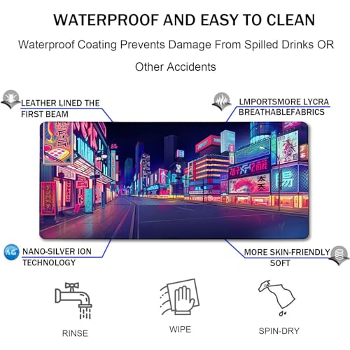 Japanese City Big Desk Mat Large Office Desk Pad Durable Extended Mouse Mat | 31.5"x15.7" Mousepad Non-Slip Rubber Base Stitched Edge Office Gaming Work - color: City, size: 31.5" x 15.7"