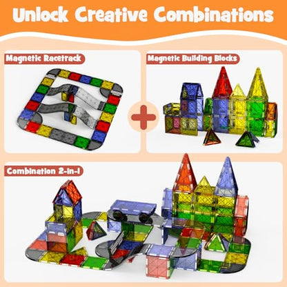 Magnetic Downhill Racer Track: 40pc Blocks Set w Car, STEM Toy 3-8 | Reinforced Tracks + Magnetic Car, STEM Montessori Toy, Safe ABS, Gift for Boys & Girls 3-8, Compatible w Major Brands - size: 40 Pieces
