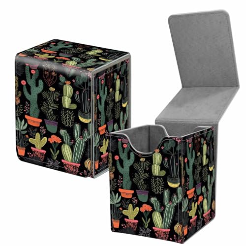Card Deck Box for Trading Cards,MTG Commander Deck Box Fits 100+ Single Sleeved Cards,Leather Magnetic Card Storage Box for YuGiOh TCG CCG Cards,Cactus - color: Cactus
