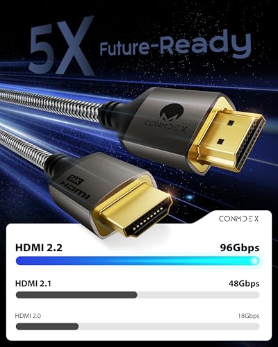 CONMDEX 16K HDMI 2.2 Cable 10ft — Designed for Stable High-Bandwidth Connections | 96Gbps Headroom, 8K@120Hz 144Hz / 4K@240Hz, eARC, HDR & VRR | Gaming Console, Graphics Card, TV, Monitor & Soundbar - size: 10FT