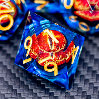 ARUOHHA DND Resin Dice Gazes Eye Dice Golden Blue Liquid Core Flaming RPG Sharp Edged Dice Set with Gift Box, Polyhedral D and D Dice Set Compatible with Dungeons Dragons Role Playing Game D20 D6 - color: Sl01-blue Gold