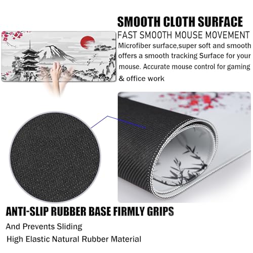Japanese Landscape Large Mouse Pad Large Extended Mouse Pad | 31.5x15.7inch Big Computer Mousepad Waterproof Non-Slip Rubber Mice Pads Stitched Edges - color: Landscape, size: 31.5" x 15.7"