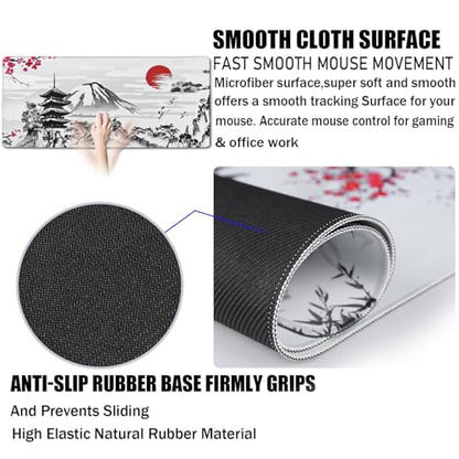 Japanese Landscape Large Mouse Pad Large Extended Mouse Pad | 31.5x15.7inch Big Computer Mousepad Waterproof Non-Slip Rubber Mice Pads Stitched Edges - color: Landscape, size: 31.5" x 15.7"