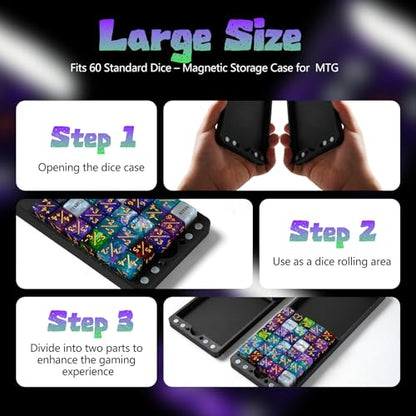 Flat Dice Box MTG Counter Storage for 16mm Dice – Fits 60 Standard Dice – Magnetic Storage Case for RPG, MTG, DND, Tabletop Games (Black, Large) - size: Large