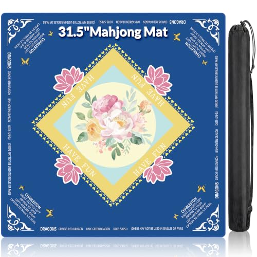 Mahjong Mat - 31.5" x 31.5" Anti-Wrinkle Mahjong Mat for Table, Anti Slip Noise Reduction Gaming Mat with Carrying Bag, for Mahjong/Board Games/Poker/Dominoes/Card Games (Blue) - color: Blue