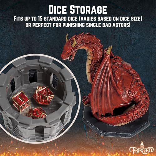 Forged Dice Co. Dragon Dice Jail - D&D Dice Holder and Storage Box with Removable Collectors Dragon Miniature - Fits Up to 2 Standard Polyhedral RPG Sets - Red - color: Red Dragon Dice Jail