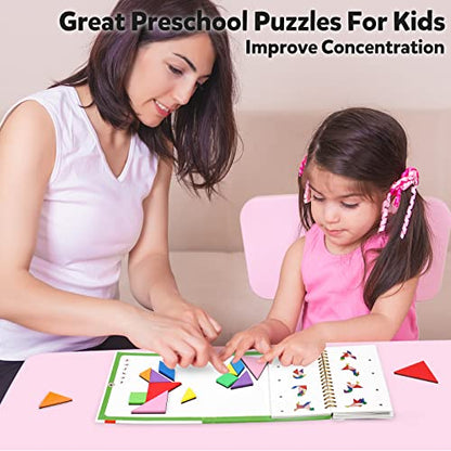Travel Tangram Puzzle Car Game Magnetic Pattern Blocks Road Airplane Trip Essentials Activities Montessori Educational Toys Brain Teasers Book for Age 4-8 Kids Boys Girls Toddler (368 Solution) - color: 368 Solution