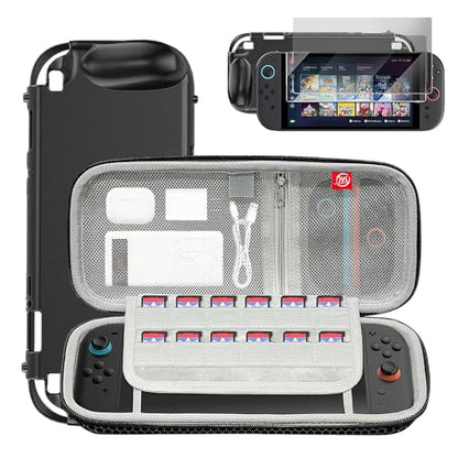 Carrying Case for Nintendo Switch 2 2025 Holds 24 Cartridges w/Pockets | 11.61-inch hard EVA shell with 24 game card slots, zippered pocket, soft lining, wrist strap, and accessory storage, Black - style: Eva Portable Bag With Protective Shell and 2 Scree