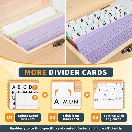 MOBYKE Index Card Holder 4x6, 100 Pcs Heavy-Duty Index Card Business Card Organizer Wooden Recipe Box with Dividers Flash Card Holder with 30 White Dividers, 1 Blank Sticker and 1 Letter Sticker - color: White, size: 4x6