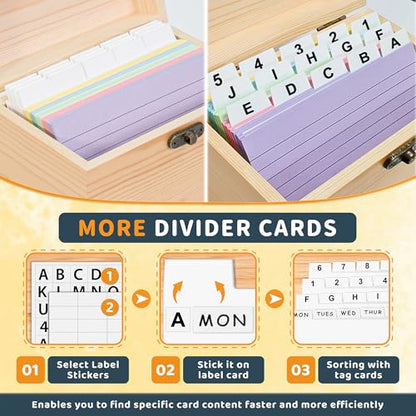 MOBYKE Index Card Holder 4x6, 100 Pcs Heavy-Duty Index Card Business Card Organizer Wooden Recipe Box with Dividers Flash Card Holder with 30 White Dividers, 1 Blank Sticker and 1 Letter Sticker - color: White, size: 4x6