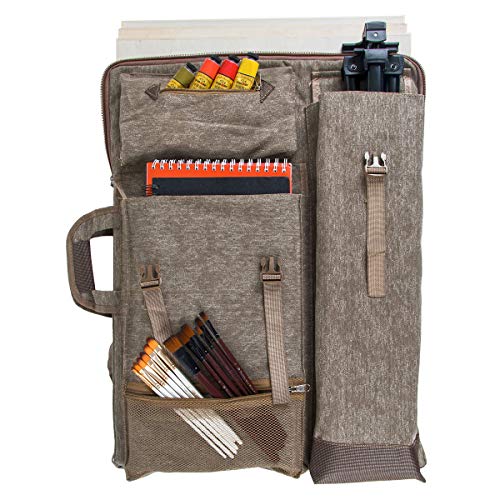 TRANSON Art Portfolio Case Artist Backpack Canvas Bag Large 26” x 19.5” - color: Khaki