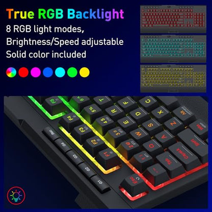 Redragon K525 PRO RGB 3-Mode Wireless Membrane Gaming Keyboard with Multimedia Keys, Linear Mechanical-Feel Switch, 4 Extra On-Board Macro Keys, Dedicated Media Control, Ergonomic Wrist Rest - color: Black, size: 104 Keys Lite Wireless
